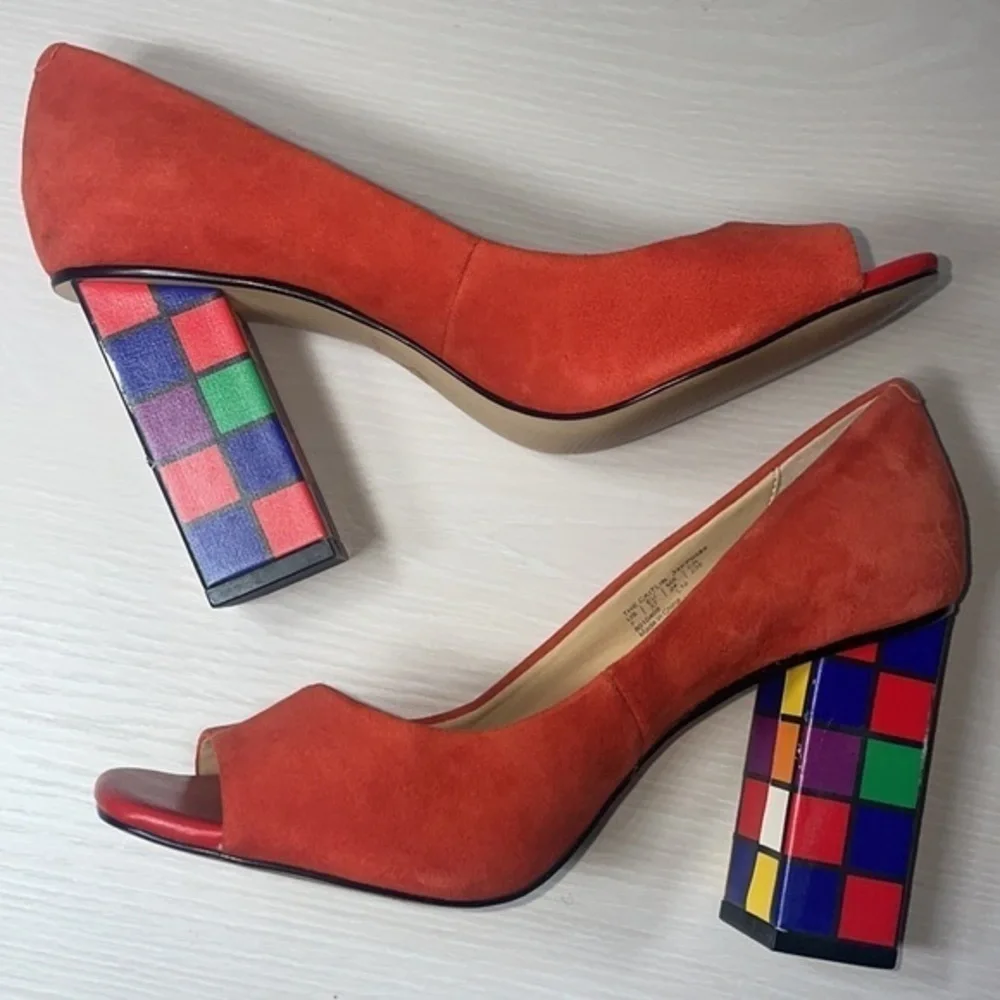 Katy Perry Rubix Cube Chunky High Heel The Caitlin Pop Art Trendy Peep Toe Shoes